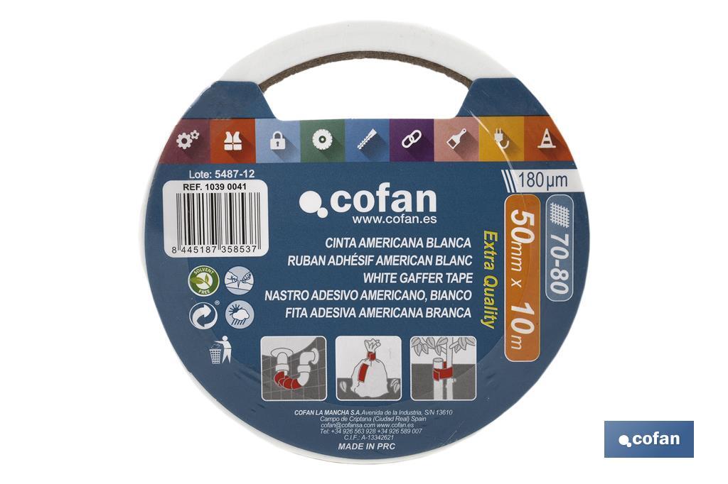 CINTA AMERICANA BLANCA 180 MICRAS 50 MM X 10 M