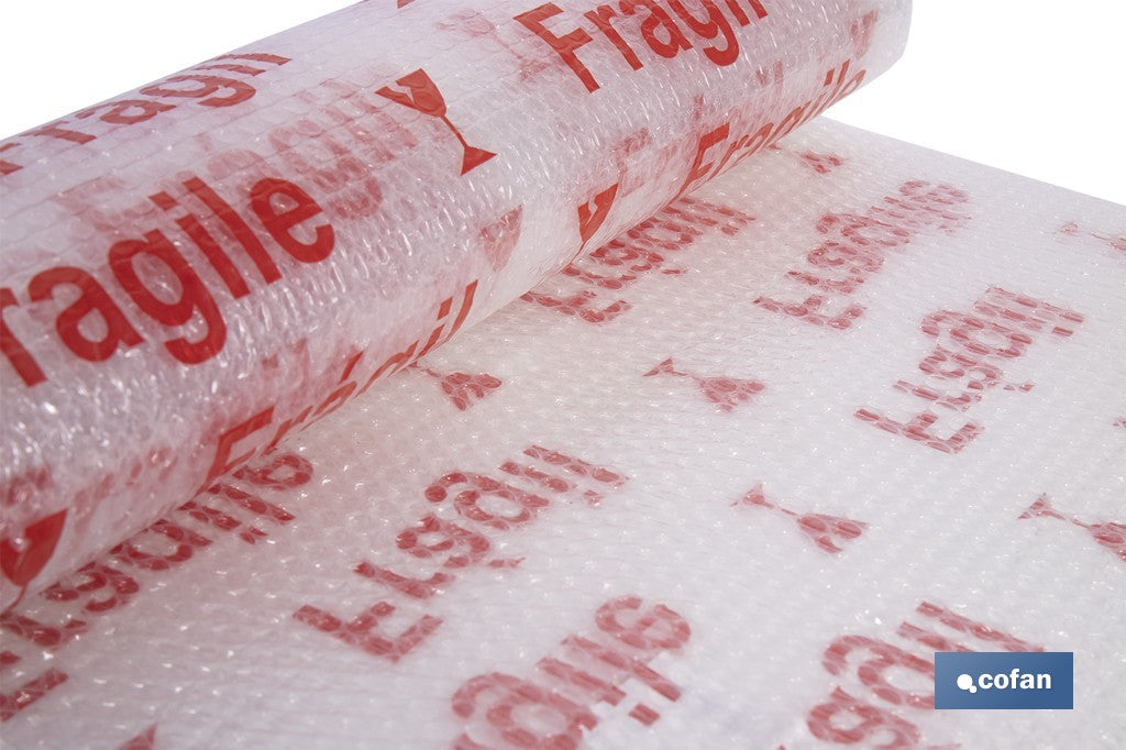 ROLLO DE PLÁSTICO DE BURBUJA FRÁGIL 40 G/M2, 0,6 X 5 M