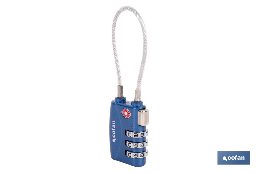 CANDADO COMBINACIÓN EQUIPAJE TSA CABLE 3 DÍGITOS 30 MM