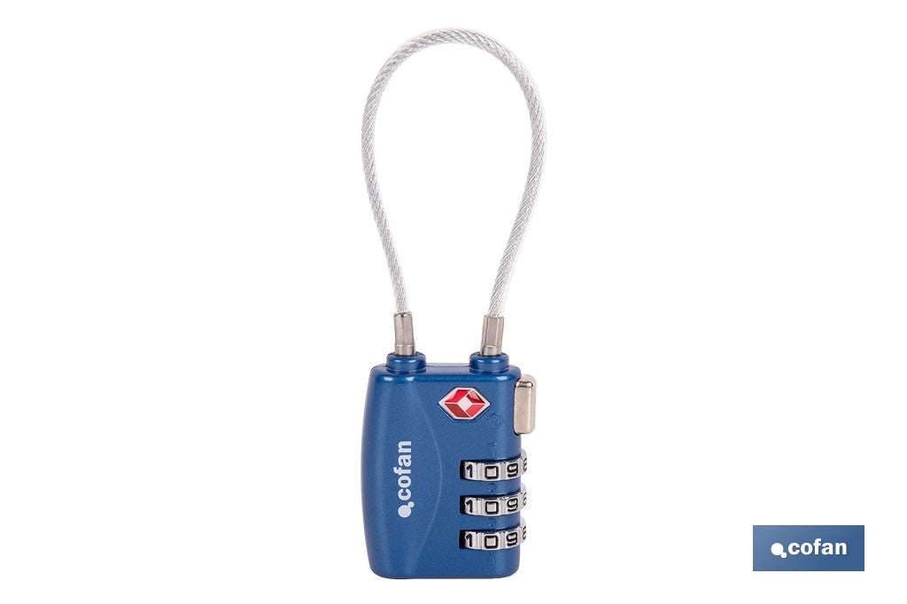 CANDADO COMBINACIÓN EQUIPAJE TSA CABLE 3 DÍGITOS 30 MM