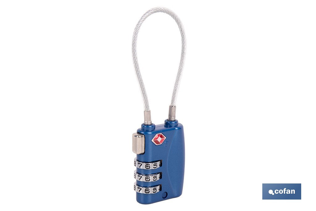 CANDADO COMBINACIÓN EQUIPAJE TSA CABLE 3 DÍGITOS 30 MM