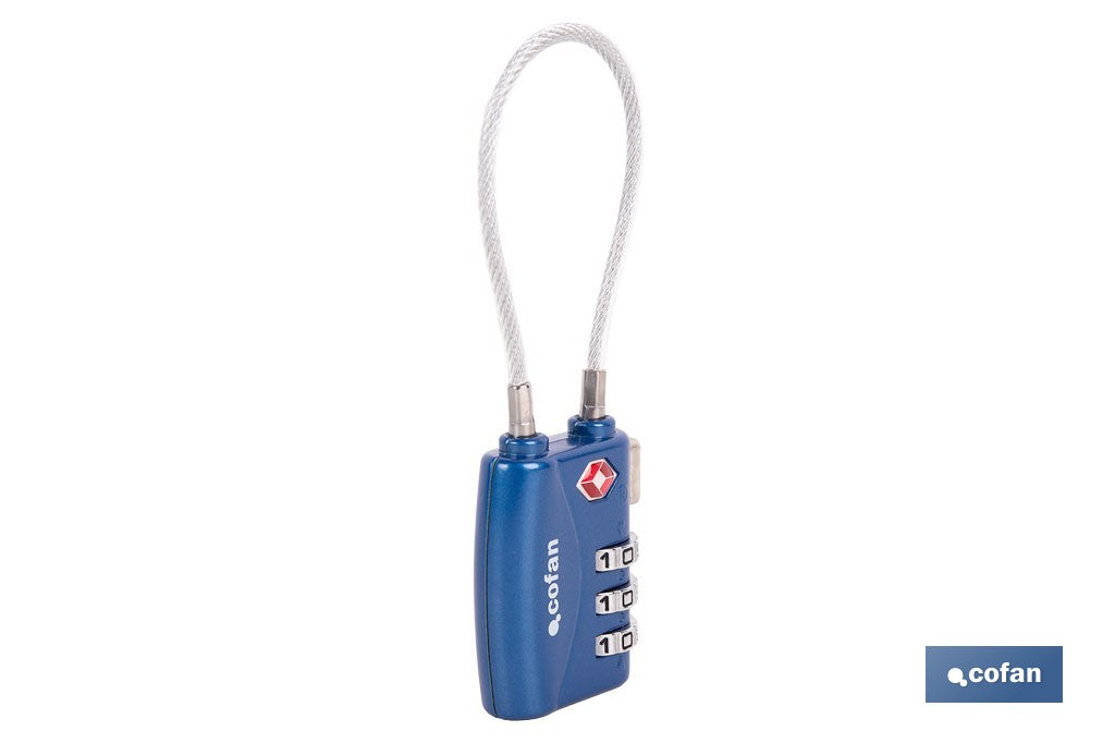 CANDADO COMBINACIÓN EQUIPAJE TSA CABLE 3 DÍGITOS 30 MM