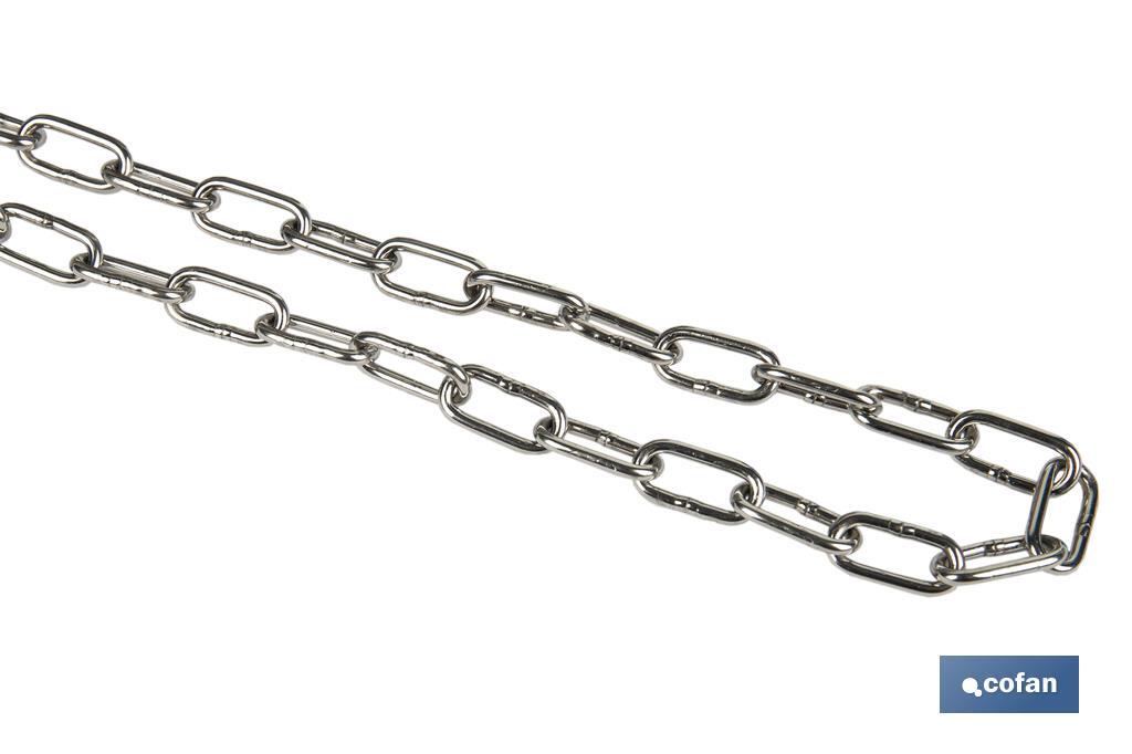 CADENA CALIBRADA DIN 766 M2 INOX A4 (METRO)