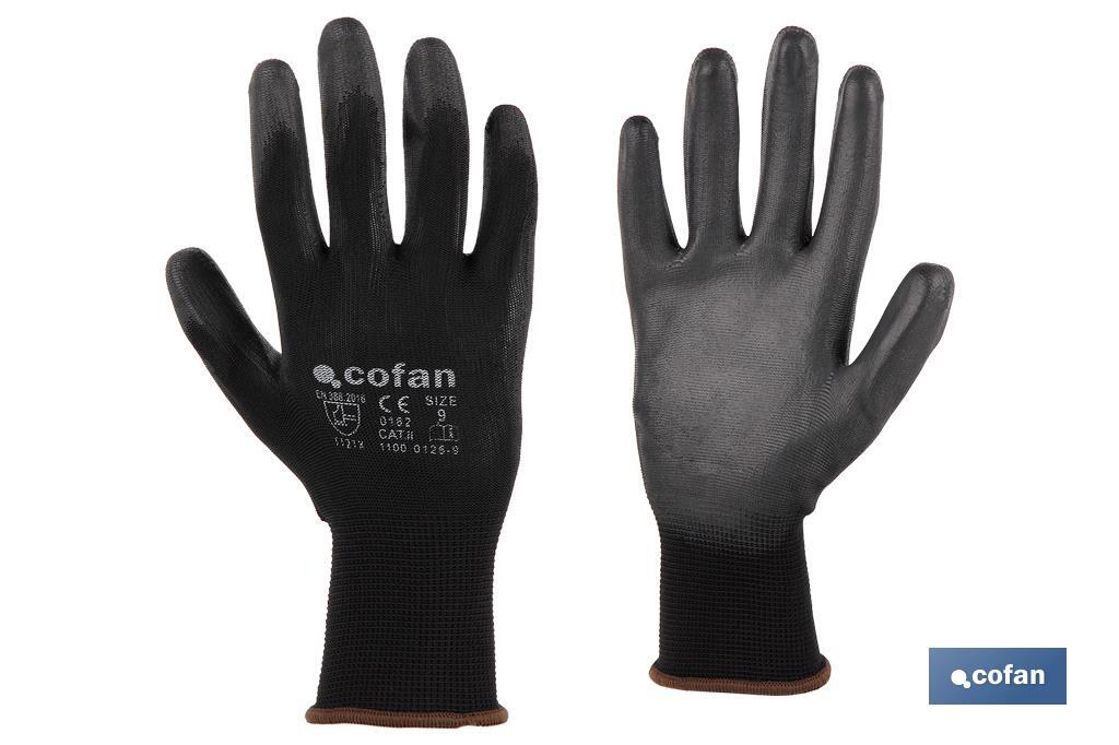 GUANTE 100%  POLIEST.IMPREG. PU NEGRO T-7