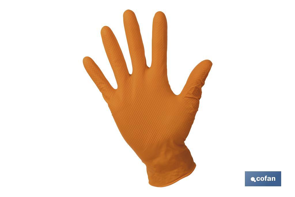 CAJA 100 UDS. GUANTES DE NITRILO NARANJA DIAMANTADO 8,5 G TALLA XL