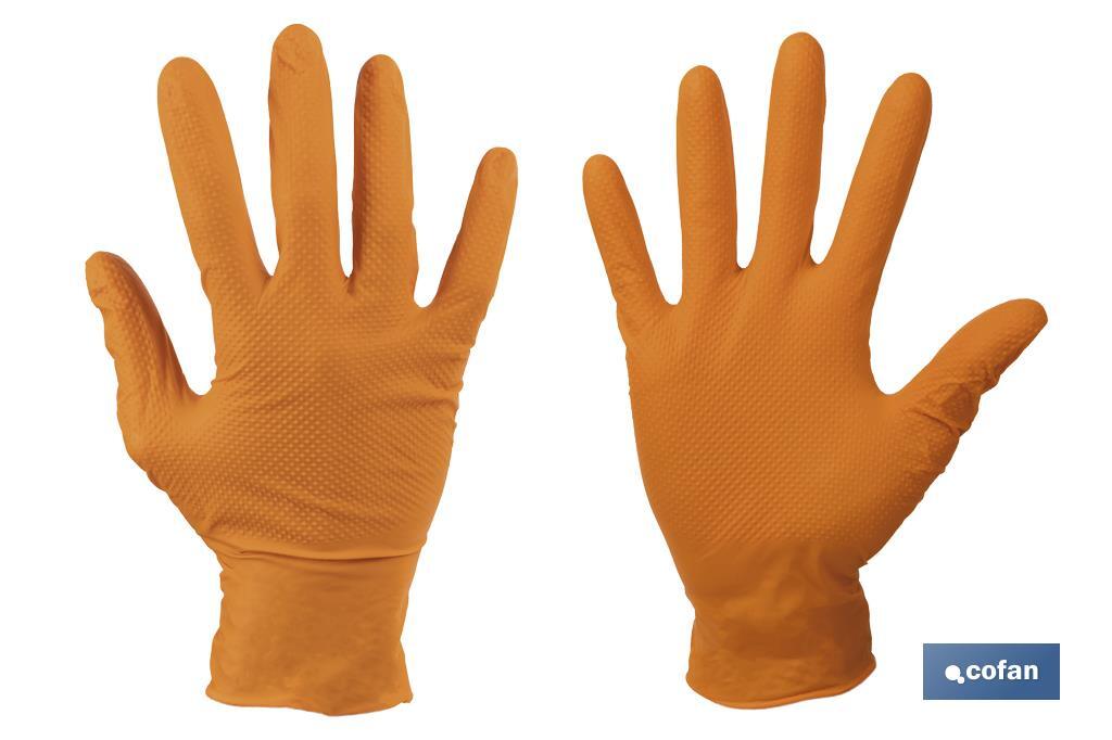 CAJA 100 UDS. GUANTES DE NITRILO NARANJA DIAMANTADO 8,5 G TALLA S