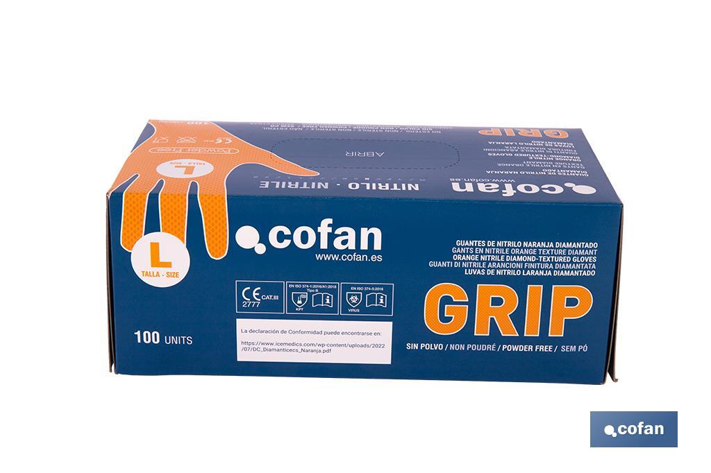 CAJA 100 UDS. GUANTES DE NITRILO NARANJA DIAMANTADO 8,5 G TALLA S