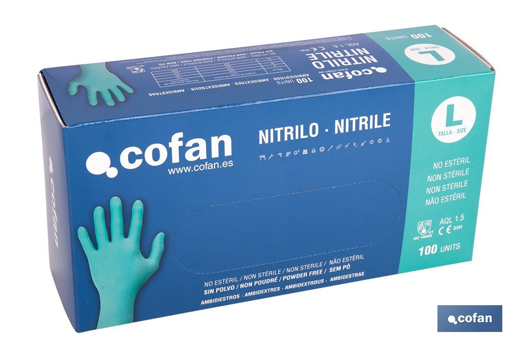 CAJA 100 UDS. GUANTES NITRILO VERDE COFAN PROTECCION FITOSANITARIOS T-L