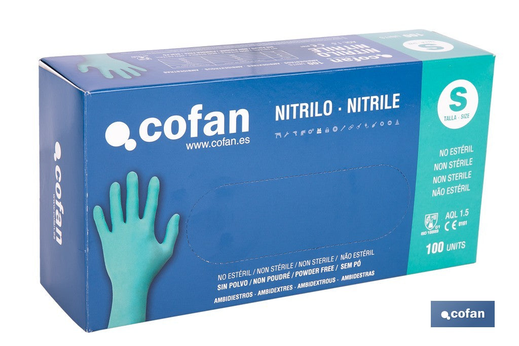 CAJA 100 UDS. GUANTES NITRILO VERDE COFAN PROTECCION FITOSANITARIOS T-S