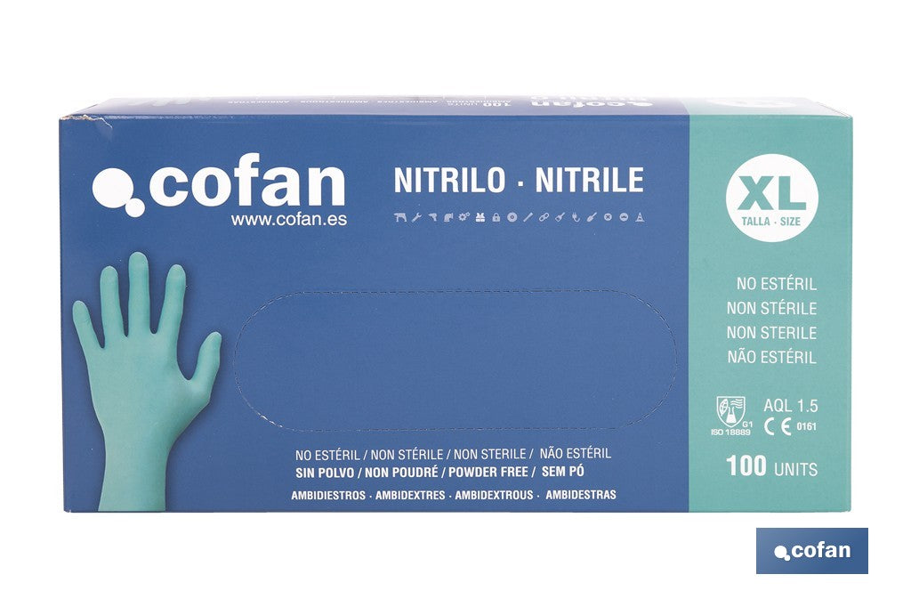 CAJA 100 UDS. GUANTES NITRILO VERDE COFAN PROTECCION FITOSANITARIOS T-XL