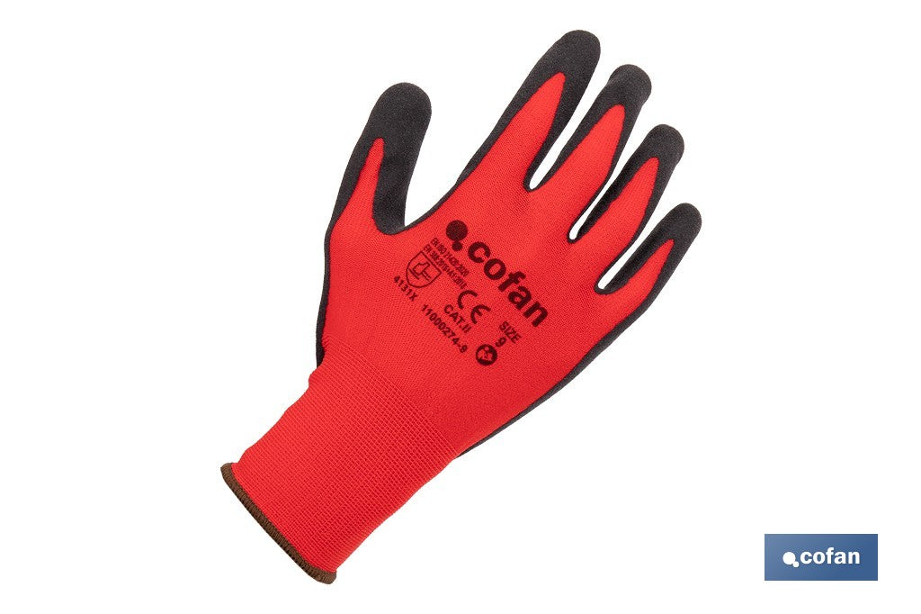 GUANTE IMPREGNADO SANDY COATED ROJO/NEGRO TALLA 9