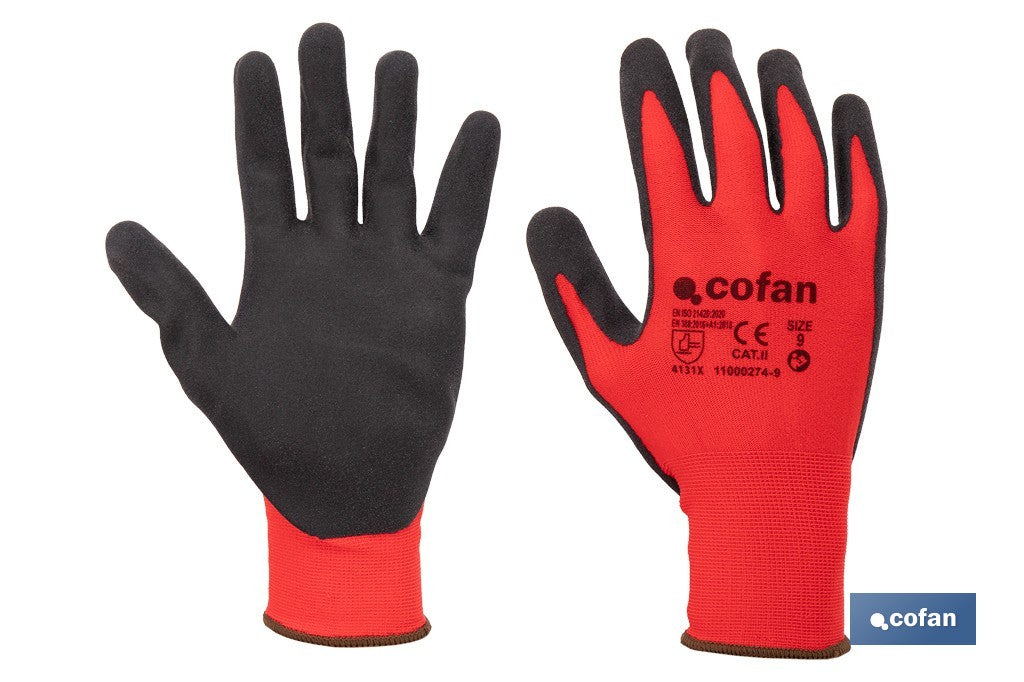 GUANTE IMPREGNADO SANDY COATED ROJO/NEGRO TALLA 6 venta unitaria