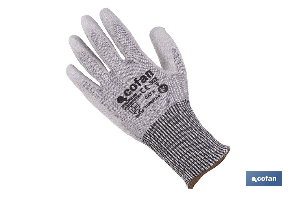 GUANTE ANTICORTE IMPREGNADO PU GRIS T-9