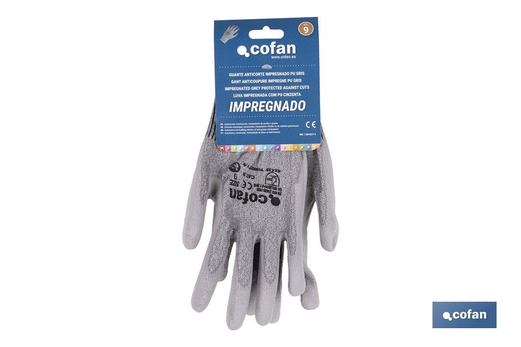 GUANTE ANTICORTE IMPREGNADO PU GRIS T-10