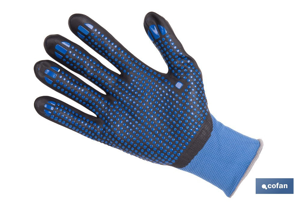 GUANTE IMPREGNADO CON PUNTOS AZULES DE NITRILO TALLA 10 VENTA UNITARIA