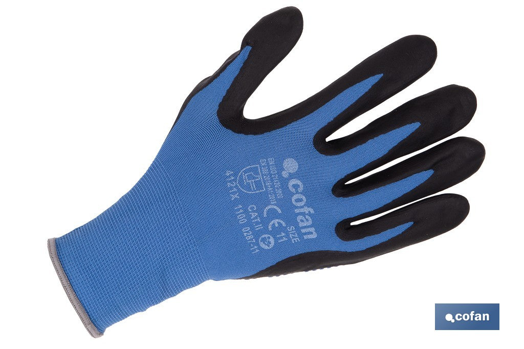 GUANTE IMPREGNADO CON PUNTOS AZULES DE NITRILO TALLA 9