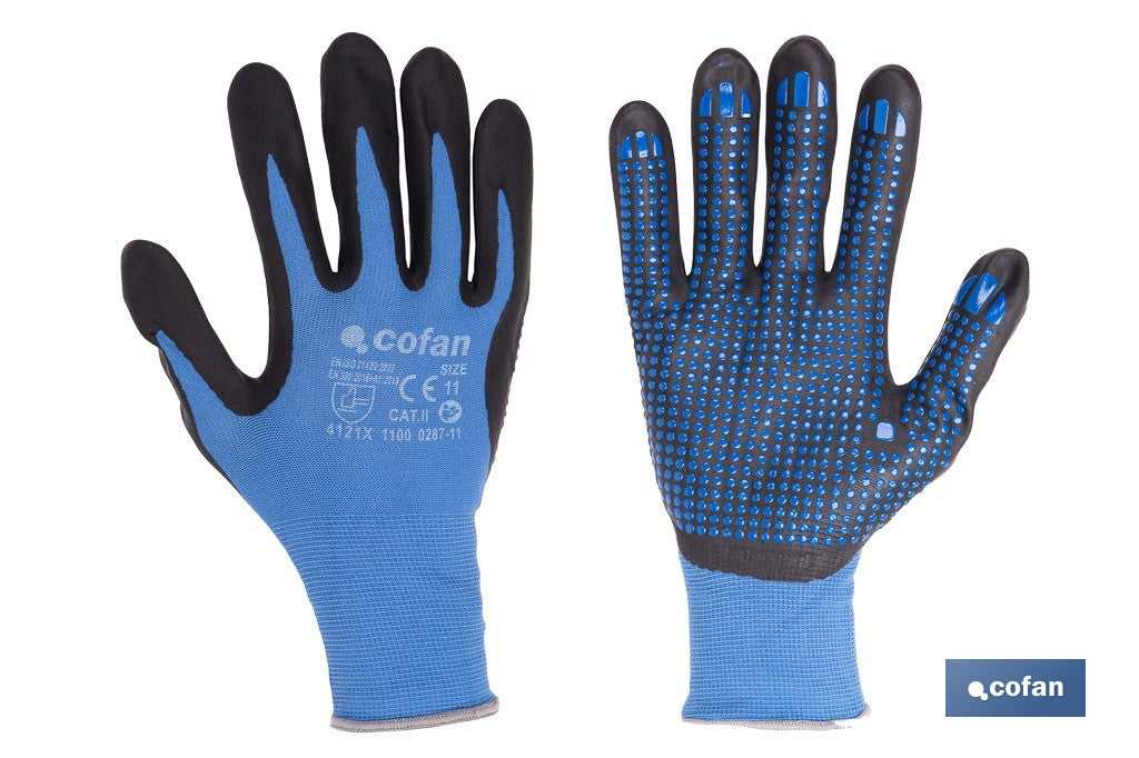 GUANTE IMPREGNADO CON PUNTOS AZULES DE NITRILO TALLA 11 VENTA UNITARIA