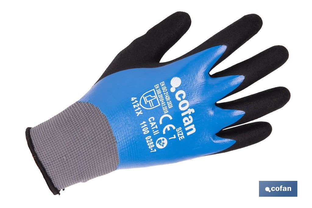 GUANTE IMPREGNADO SANDY DOBLE CAPA DE NITRILO AZUL TALLA 6