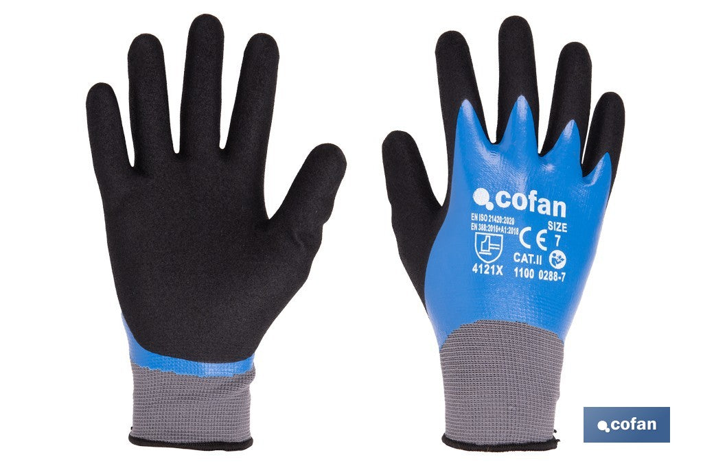 GUANTE IMPREGNADO SANDY DOBLE CAPA DE NITRILO AZUL TALLA 7 VENTA UNITARIA