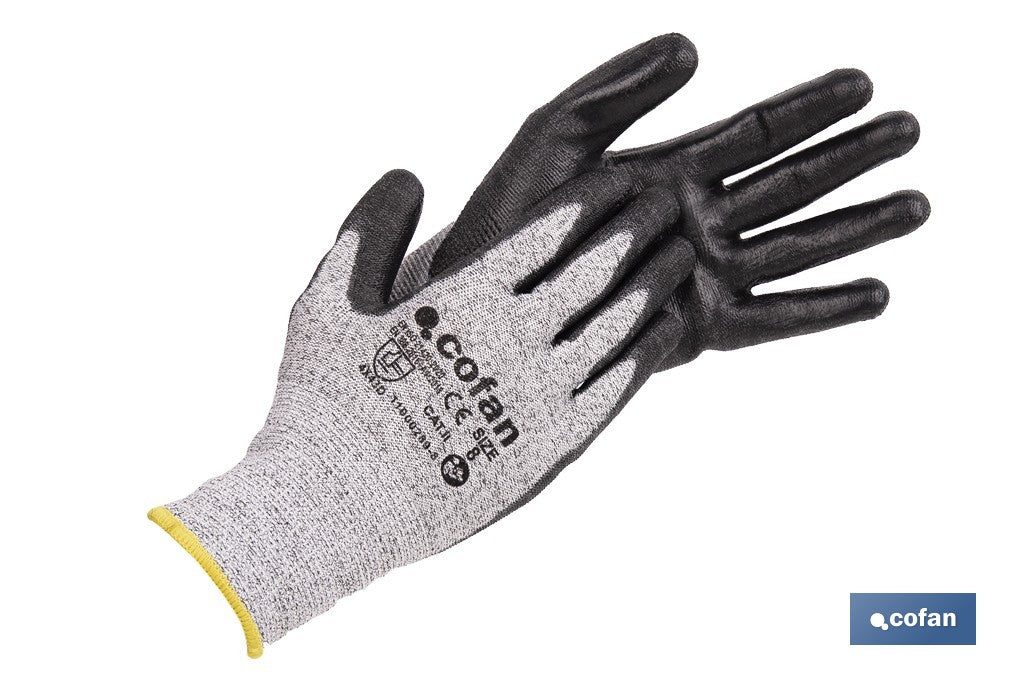GUANTE ANTICORTE ULTRA LIGERO IMPREGNADO PU NEGRO T-8