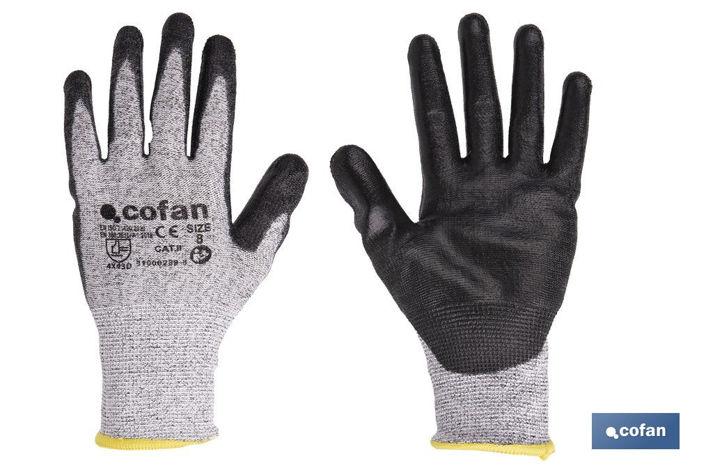 GUANTE ANTICORTE ULTRA LIGERO IMPREGNADO PU NEGRO T-9 VENTA UNITARIA