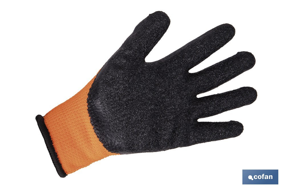 GUANTE NARANJA FLUOR CON REVESTIMIENTO LATEX TERMICO T-9 VENTA UNITARIA