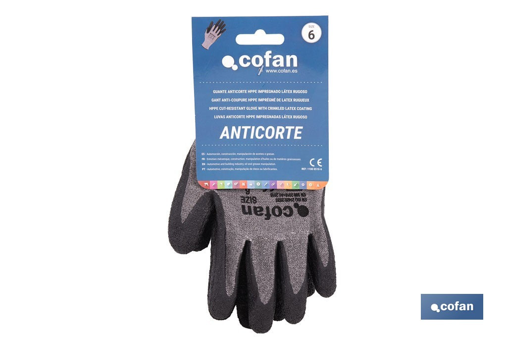 GUANTE ANTICORTE HPPE IMPREGNADO DE LATEX RUGOSO TALLA 6
