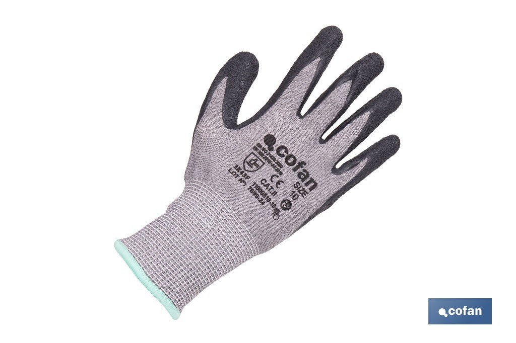 GUANTE ANTICORTE HPPE IMPREGNADO DE LATEX RUGOSO TALLA 7