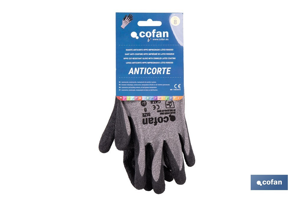 GUANTE ANTICORTE HPPE IMPREGNADO DE LATEX RUGOSO TALLA 8 VENTA UNITARIA