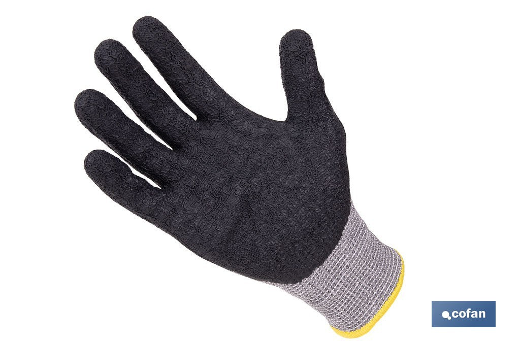 GUANTE ANTICORTE HPPE IMPREGNADO DE LATEX RUGOSO TALLA 9 VENTA UNITARIA