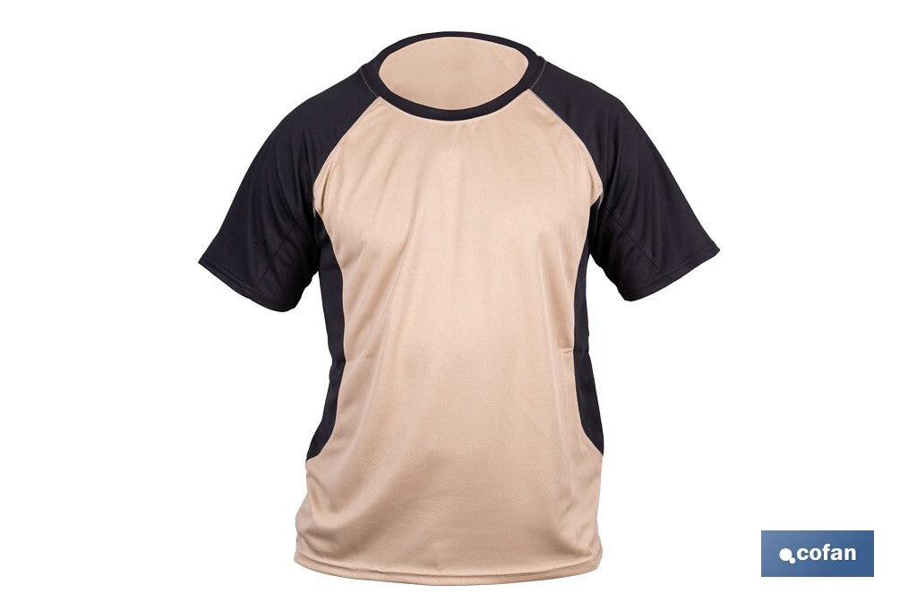 CAMISETA TRANSPIRABLE MODELO PILOTE BEIGE-NEGRA 160 g/m2 TALLA-L