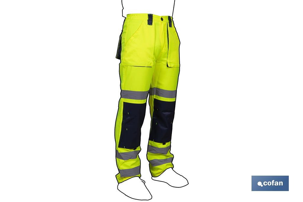 PANTALÓN DE ALTA VISIBILIDAD MODELO SIRIO AMARILLO Y AZUL MARINO TALLA XXXL