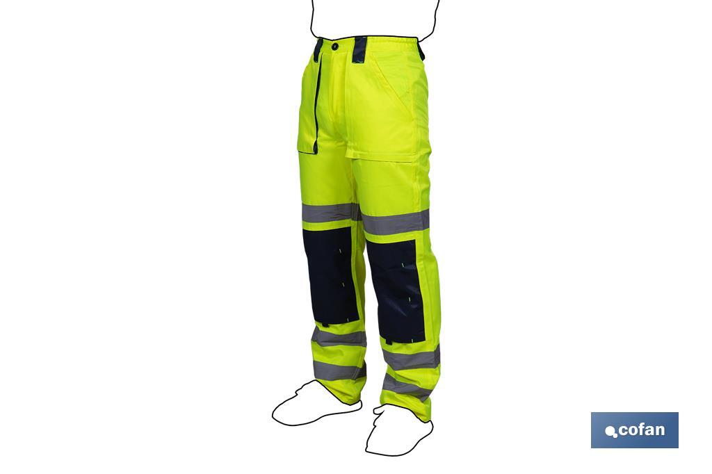 PANTALÓN DE ALTA VISIBILIDAD MODELO SIRIO AMARILLO Y AZUL MARINO TALLA S