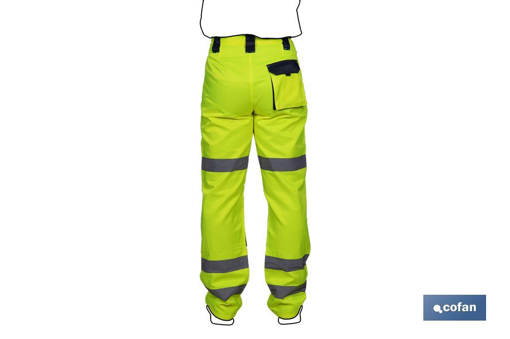 PANTALÓN DE ALTA VISIBILIDAD MODELO SIRIO AMARILLO Y AZUL MARINO TALLA M