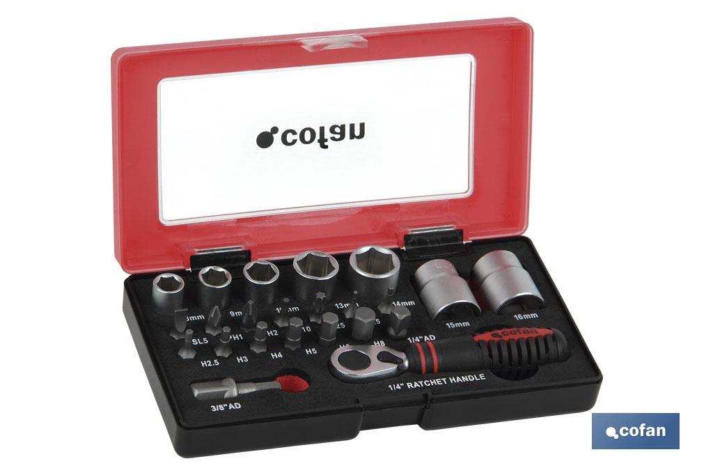 SET MINI CARRACA, VASOS Y PUNTAS 1/4 23 pcs.
