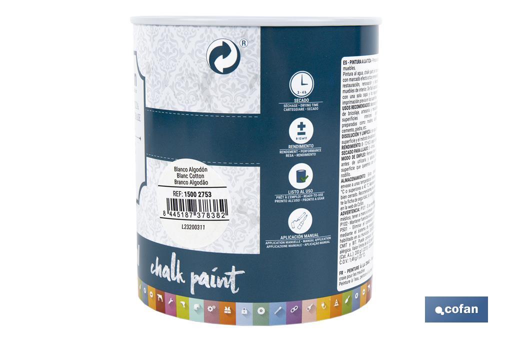 PINTURA A LA TIZA, CHALK PAINT, BLANCO ALGODÓN 750 ML