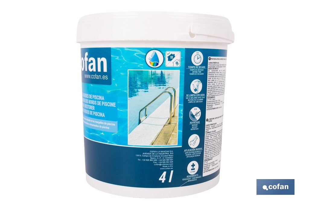 PINTURA ACRÍLICA PARA BORDES DE PISCINAS COLOR BLANCO MATE 4 L
