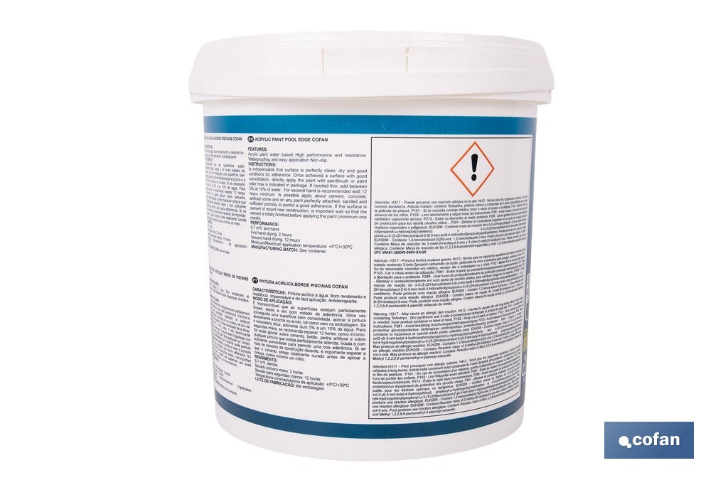 PINTURA ACRÍLICA PARA BORDES DE PISCINAS COLOR BLANCO MATE 4 L