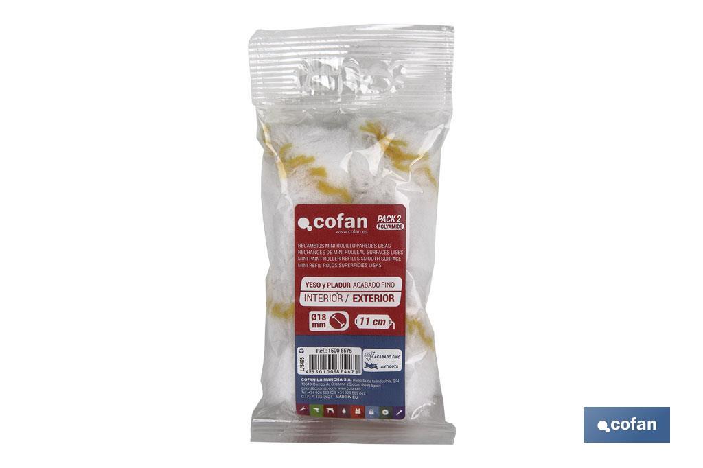 PACK 2 RECAMBIOS MINI RODILLO PAREDES LISAS 11CM