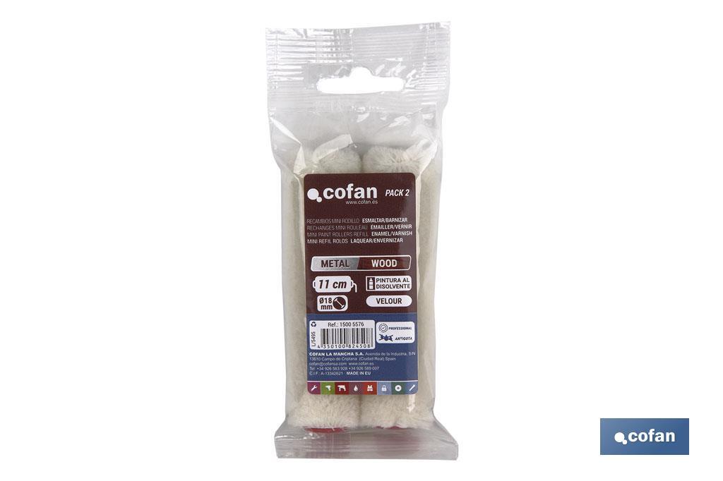 PACK 2 RECAMBIOS MINI RODILLO ESMALTAR/BARNIZAR 11CM