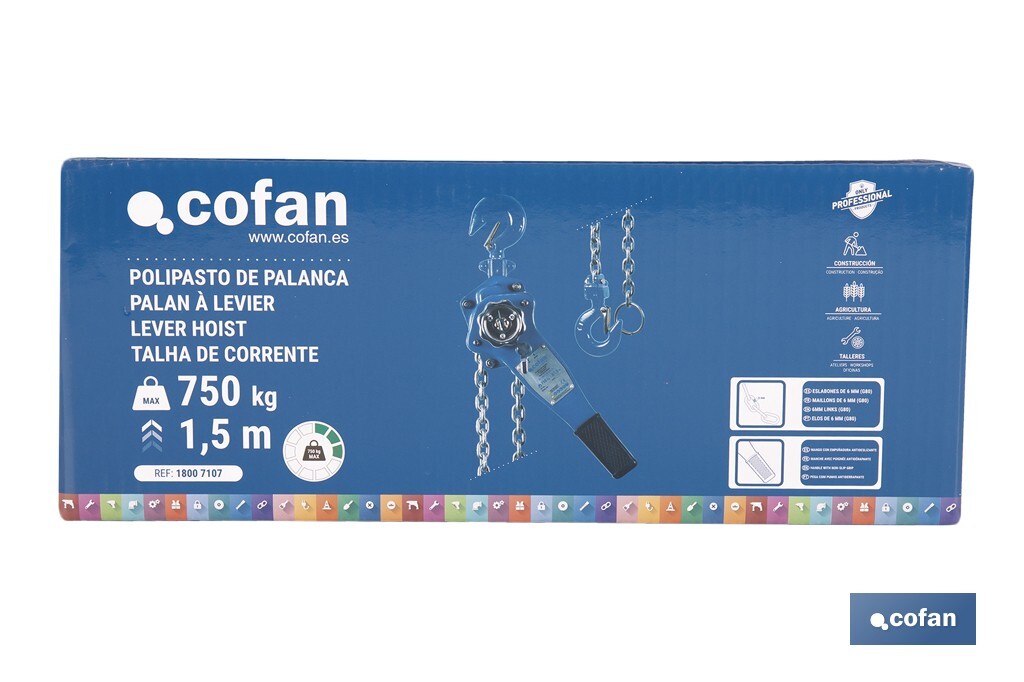 POLIPASTO DE PALANCA 0,75 T ELEVACIÓN 1,5 M