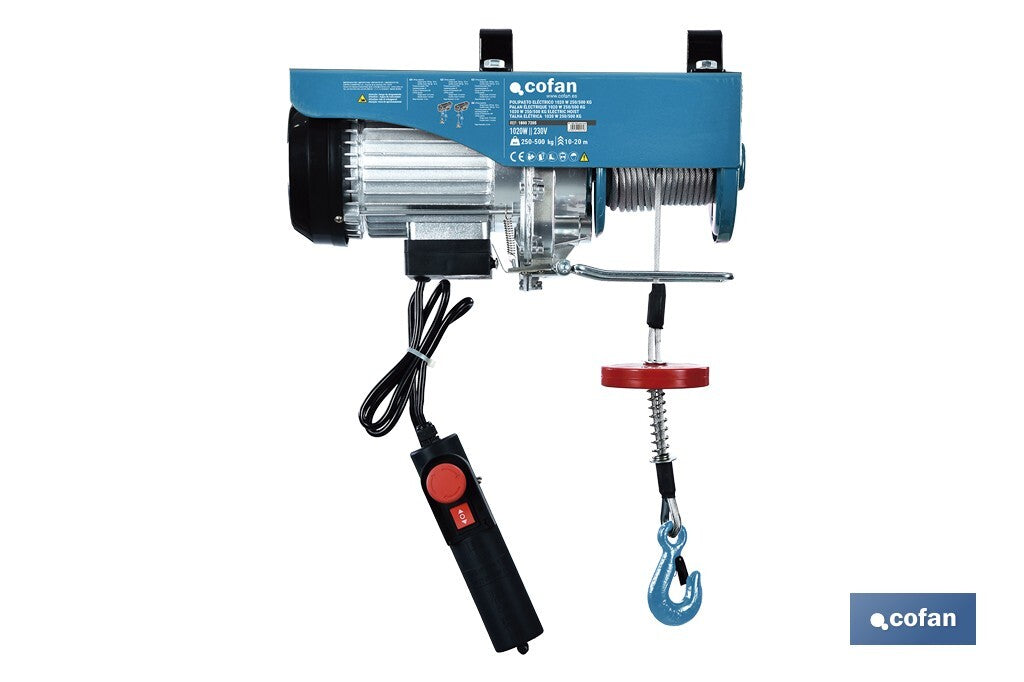 POLIPASTO ELÉCTRICO 1020 W 250/500 KG ELEVACIÓN 10/20 M