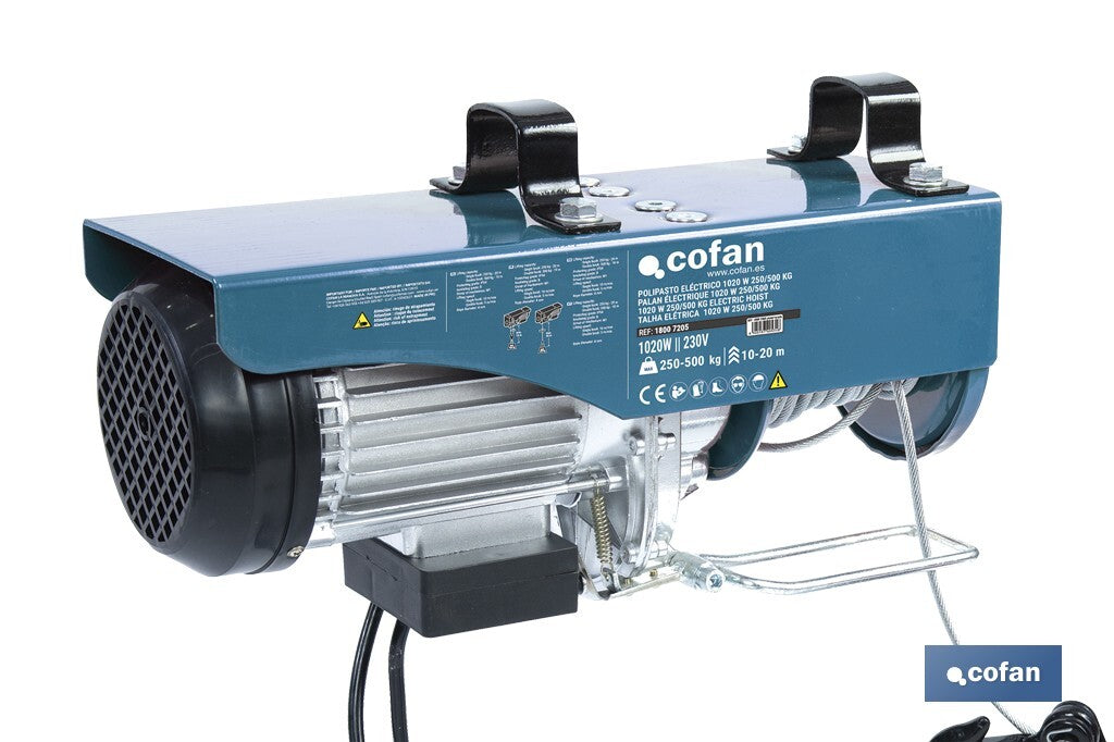 POLIPASTO ELÉCTRICO 1020 W 250/500 KG ELEVACIÓN 10/20 M