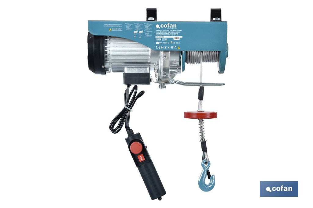 POLIPASTO ELÉCTRICO 1800 W 600/1200 KG ELEVACIÓN 10/20 M