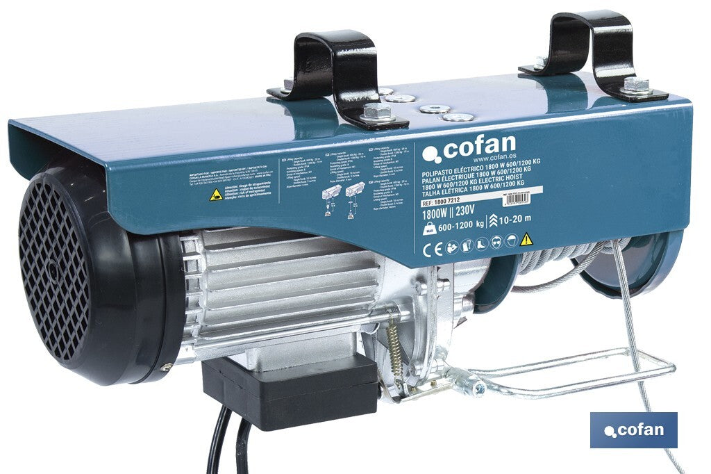 POLIPASTO ELÉCTRICO 1800 W 600/1200 KG ELEVACIÓN 10/20 M