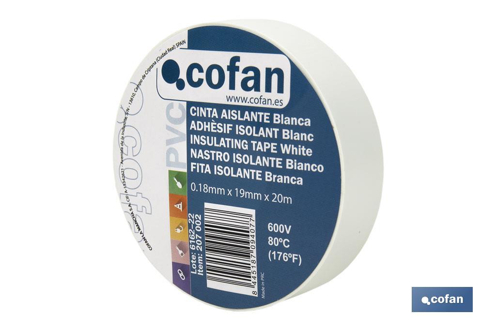 CINTA AISLANTE 180 Micras BLANCA 19mmX20 Metros venta unitaria