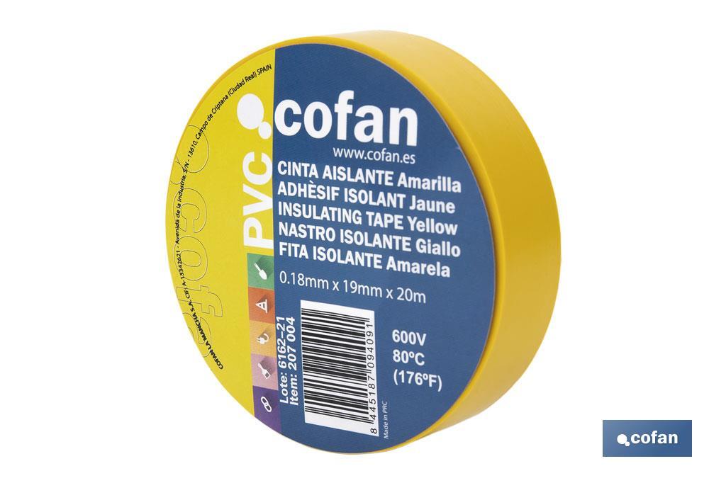 CINTA AISLANTE 180 Micras AMARILLA 19mmX20 Metros venta unitaria