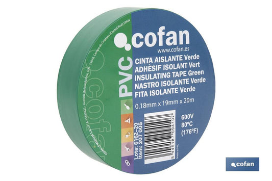 CINTA AISLANTE 180 Micras VERDE 19mmX20 Metros