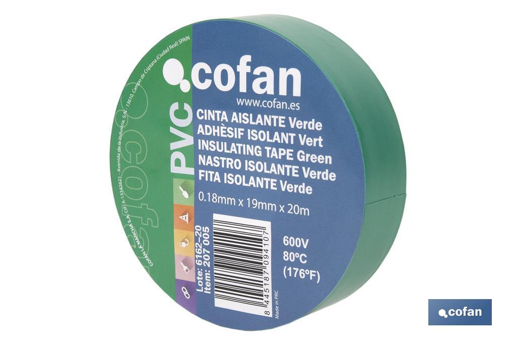 CINTA AISLANTE 180 Micras VERDE 19mmX20 Metros venta unitaria