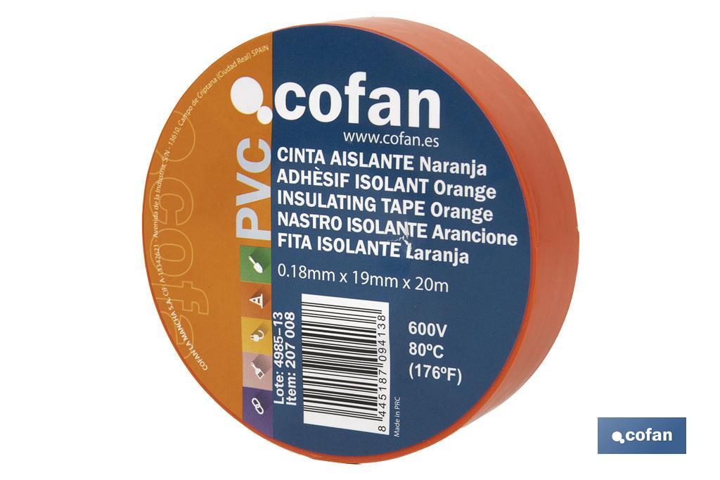 CINTA AISLANTE 180 Micras NARANJA 19mmX20 Metros venta unitaria